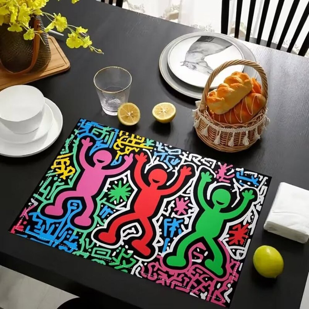 Keith Haring Pop Art Placemats, 4pcs, Fashion Print Pattern Table Mat.